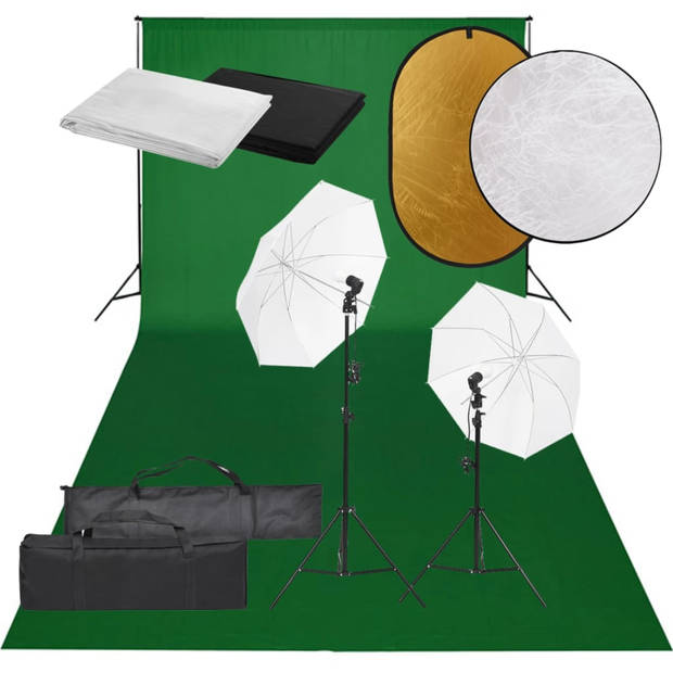 vidaXL Fotostudioset met verlichtingsset, achtergrond en reflector