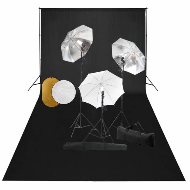 vidaXL Fotostudioset met lampen, paraplu's, achtergrond en reflector