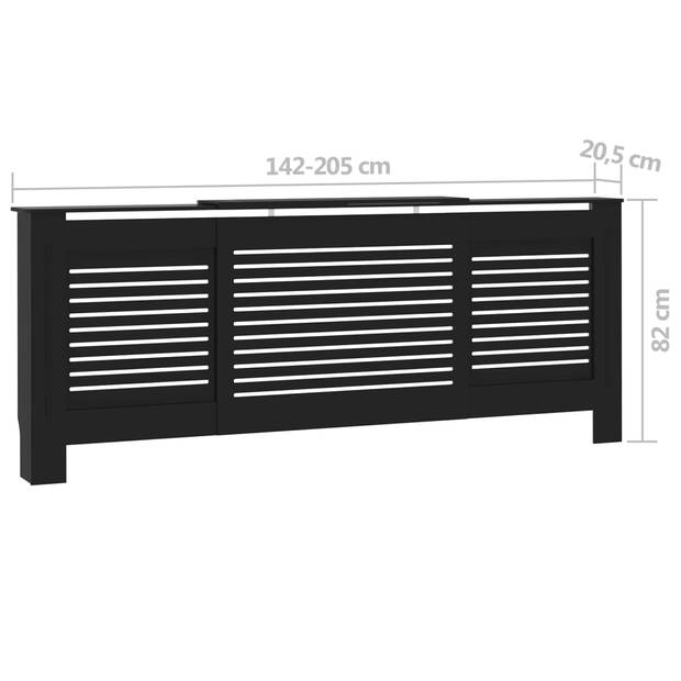 The Living Store Radiatorkast - MDF - 142-205 x 20.5 x 82 cm - Zwart