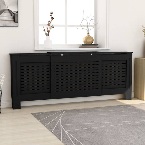 The Living Store Radiatorkast - MDF - 142-205 x 20.5 x 82 cm - Zwart