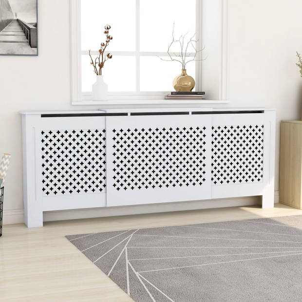 The Living Store Radiatorkast - Wit - MDF - 142-205x20.5x82 cm - verstelbaar - met kruislatten