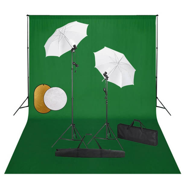 vidaXL Fotostudioset met lampen, paraplu's, achtergrond en reflector