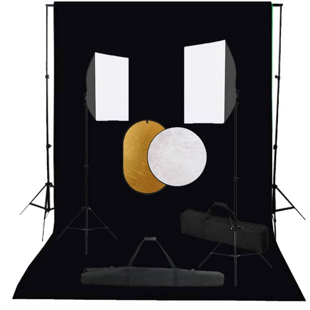 vidaXL Fotostudioset met softboxlampen, achtergrond en reflector