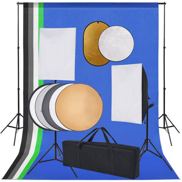 vidaXL Fotostudioset met softboxlampen, achtergrond en reflector