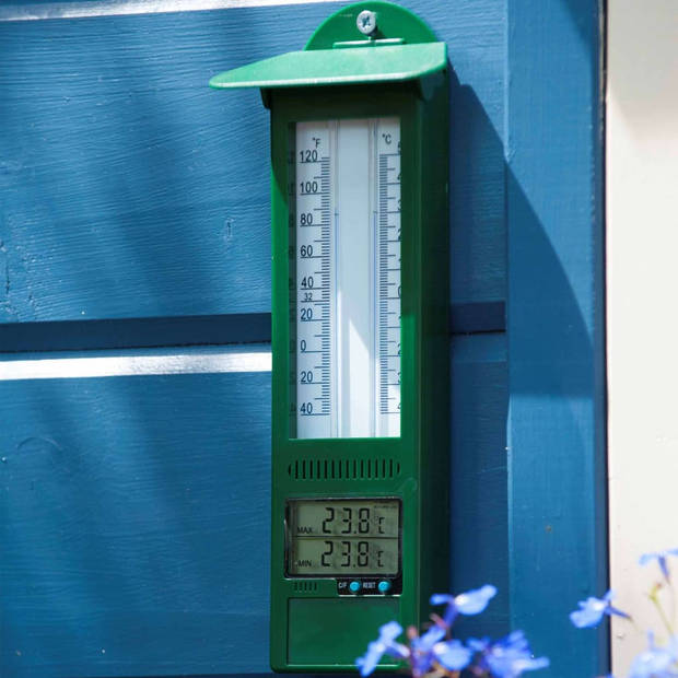 Digitale binnen/buiten thermometers groen van kunststof 24 cm - Buitenthermometers