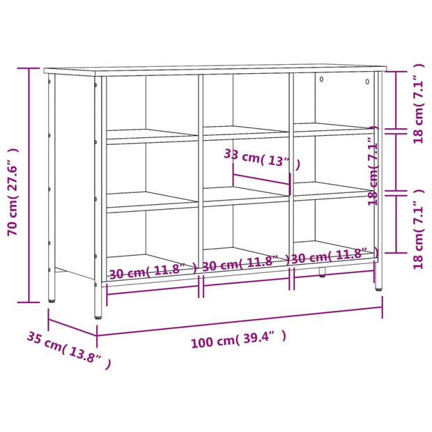 The Living Store Schoenenkast - Sonoma eiken - 100 x 35 x 70 cm - Stevig materiaal