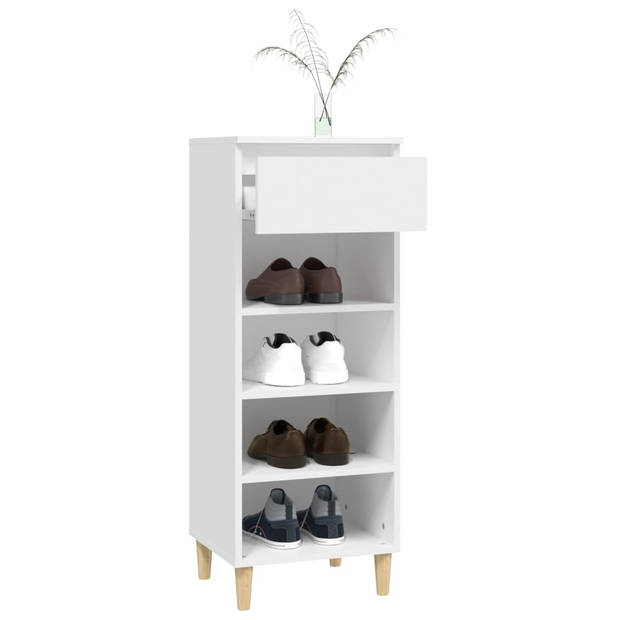 The Living Store Schoenenrek - Compact - Wit - 40 x 36 x 105 cm - Bewerkt hout en eucalyptushout