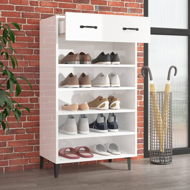 The Living Store Schoenenkast - Praktisch - Elegante - Hoogglans Wit - 60x35x105cm