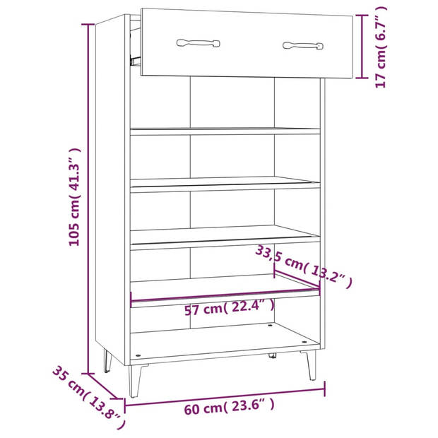 The Living Store Schoenenkast - Praktisch - Elegante - Hoogglans Wit - 60x35x105cm