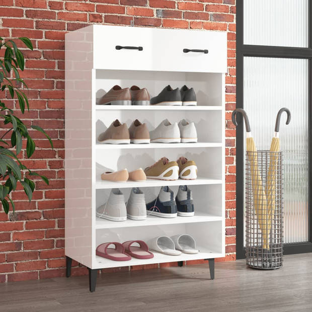 The Living Store Schoenenkast - Praktisch - Elegante - Hoogglans Wit - 60x35x105cm