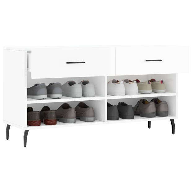 The Living Store Schoenenbank - Houten constructie - 102x35x55 cm - Hoogglans wit