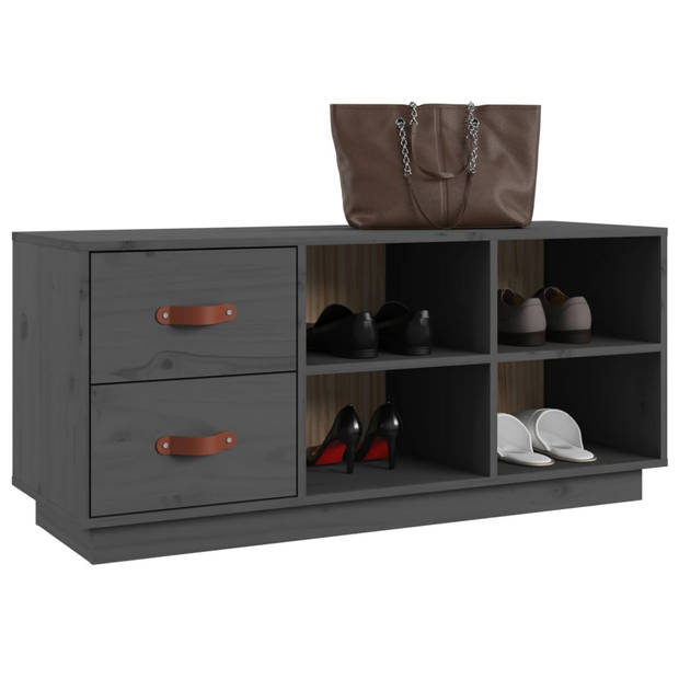 The Living Store Schoenenkast - Grenenhout - 100x34x45 cm - Grijs