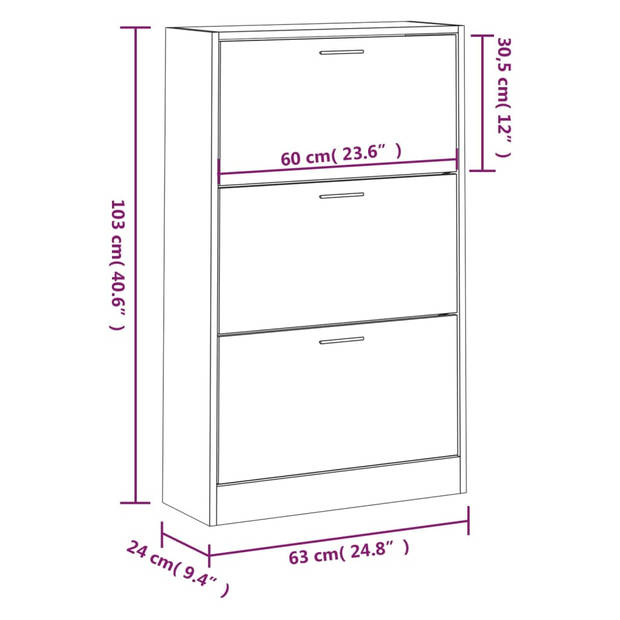 The Living Store Schoenenkast - Modern - Meubel - Afmeting- 63x24x103 cm - Ken- Duurzaam materiaal