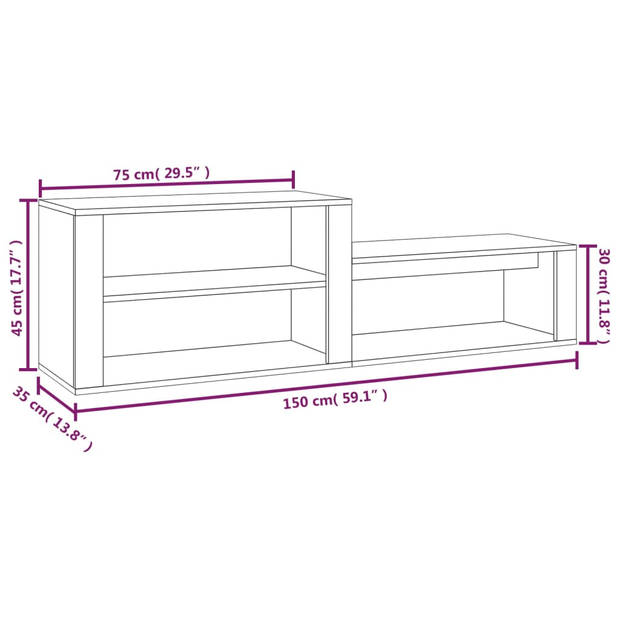 The Living Store Schoenenkast Sonoma Eiken - 150 x 35 x 45 cm - Voldoende opbergruimte - Stevig materiaal