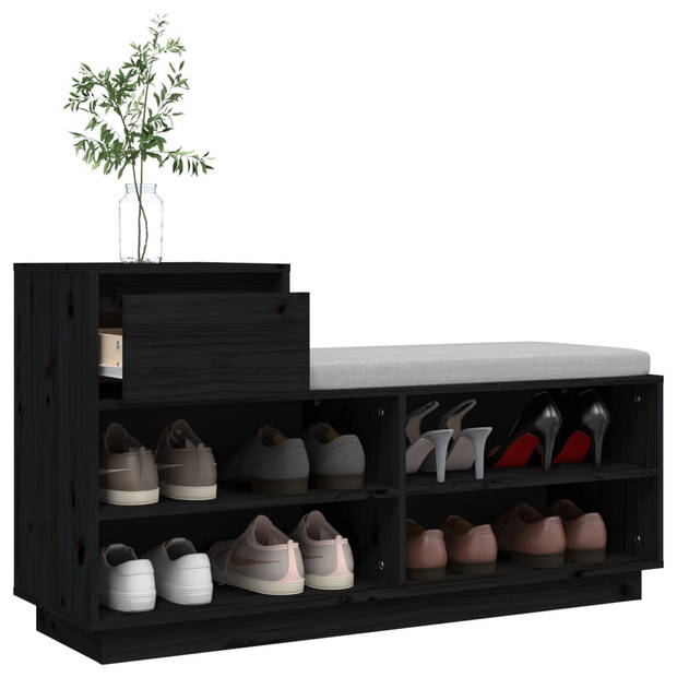 The Living Store Schoenenkast Grenenhout - Zwart - 110 x 34 x 61 cm - Lade en 4 vakken