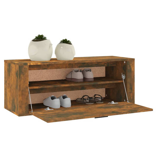 The Living Store Schoenenkast - Gerookt Eiken - 100 x 35 x 38 cm - Stabiel Blad