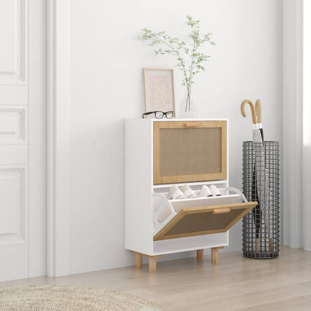 The Living Store Schoenenkast - Scandinavisch ontwerp - 52 x 25 x 80 cm - wit - bewerkt hout