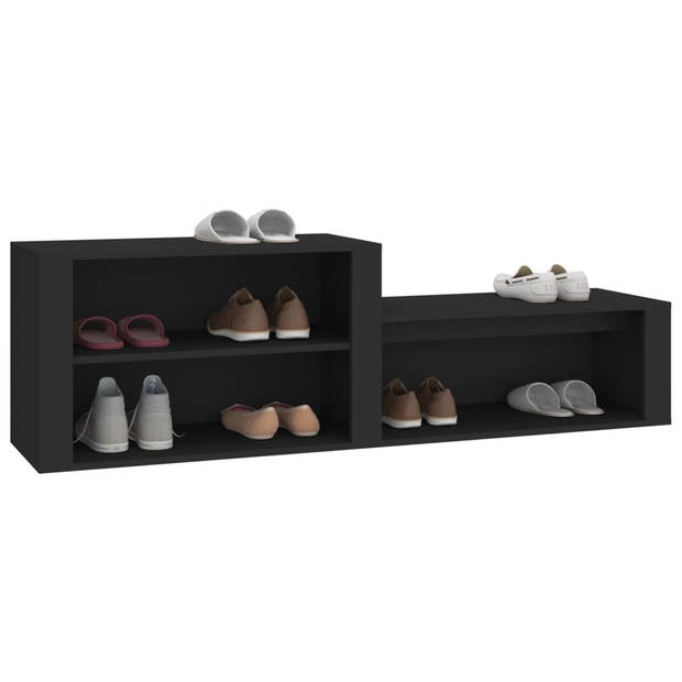 The Living Store Schoenenkast - Zwart - 150 x 35 x 45 cm - Bewerkt hout