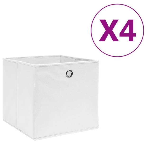 vidaXL Opbergboxen 4 st 28x28x28 cm nonwoven stof wit