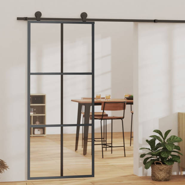 The Living Store Schuifdeur - Schuifdeur - 90 x 205 cm - Transparant ESG-glas met aluminium frame