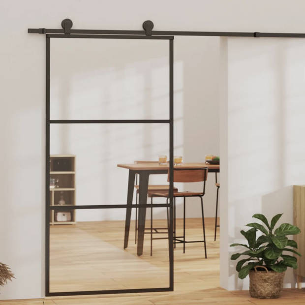 vidaXL Schuifdeur met beslag 102x205 cm aluminium en ESG-glas