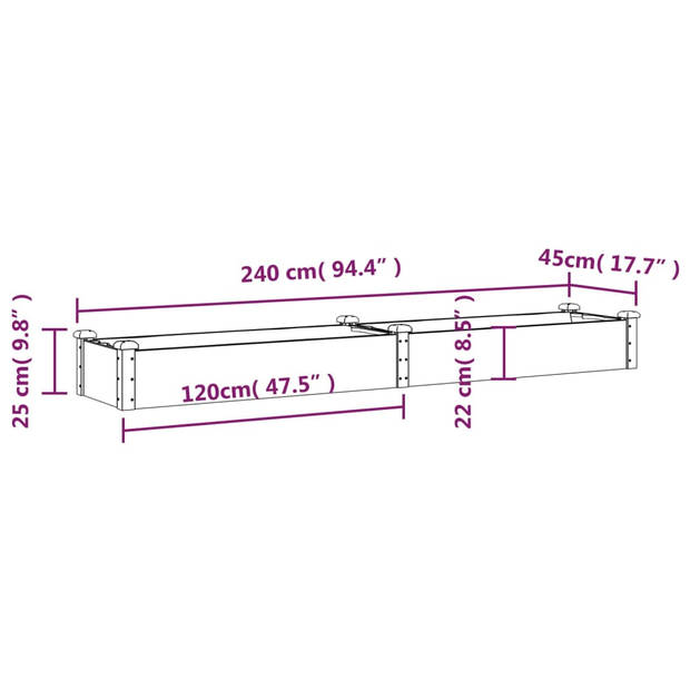 vidaXL Plantenbak verhoogd met voering 240x45x25 cm vurenhout grijs