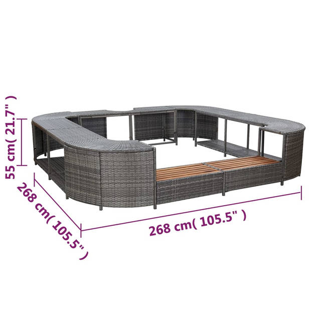 vidaXL Spa-ombouw vierkant 268x268x55 cm poly rattan grijs