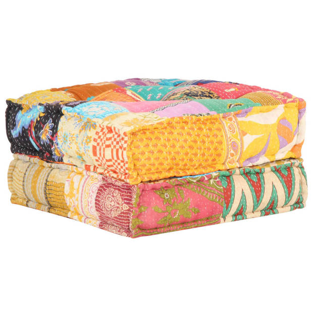 The Living Store Poef Patchwork - 60 x 70 x 36 cm - Meerkleurig - Stof - Polyester