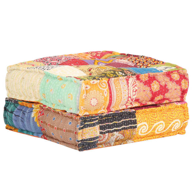 The Living Store Poef Patchwork - 60 x 70 x 36 cm - Meerkleurig - Stof - Polyester