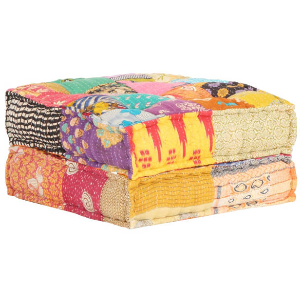 The Living Store Poef Patchwork - 60 x 70 x 36 cm - Meerkleurig - Stof - Polyester