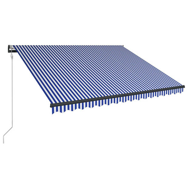 vidaXL Luifel met windsensor en LED 450x300 cm blauw en wit