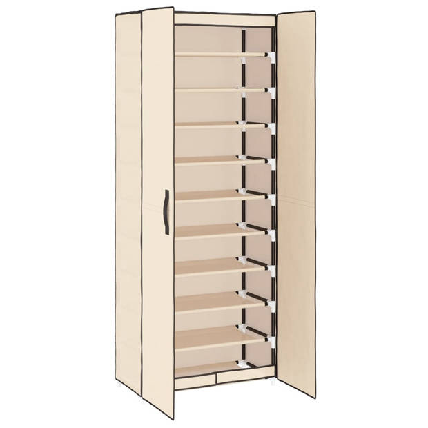 The Living Store Schoenenkast met deuren - 10-laags - 60x30x166cm - Crème - Nonwoven stof - staal