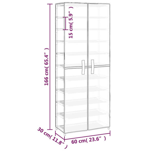 The Living Store Schoenenkast met deuren - 10-laags - 60x30x166cm - Crème - Nonwoven stof - staal