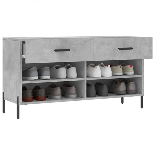 The Living Store Schoenenbank Betongrijs - 102 x 35 x 55 cm - Duurzaam bewerkt hout - 2 lades en 4 planken - Stabiel