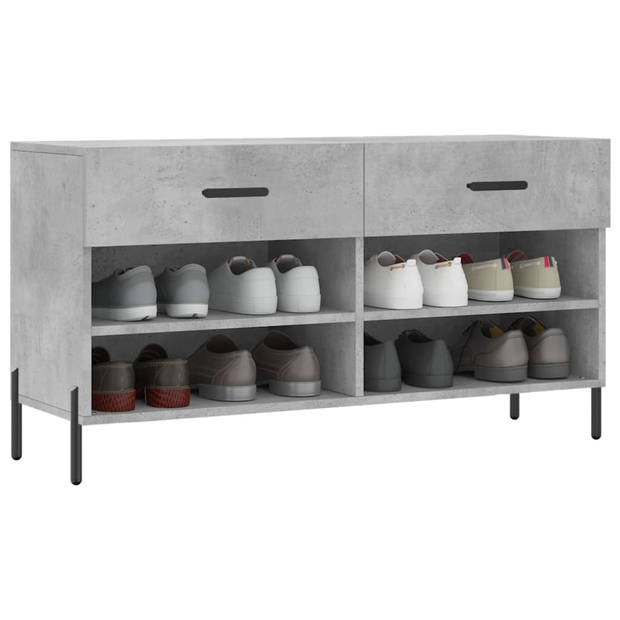 The Living Store Schoenenbank Betongrijs - 102 x 35 x 55 cm - Duurzaam bewerkt hout - 2 lades en 4 planken - Stabiel