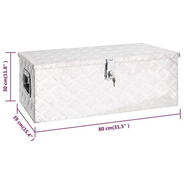 vidaXL Opbergbox 80x39x30 cm aluminium zilverkleurig