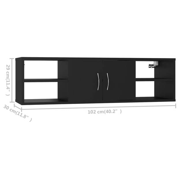 The Living Store Wandkast - Zwart Spaanplaat - 102 x 30 x 29 cm - 6 schappen