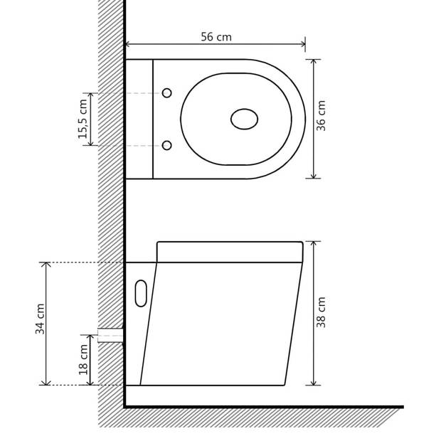 vidaXL Hangend toilet keramiek wit