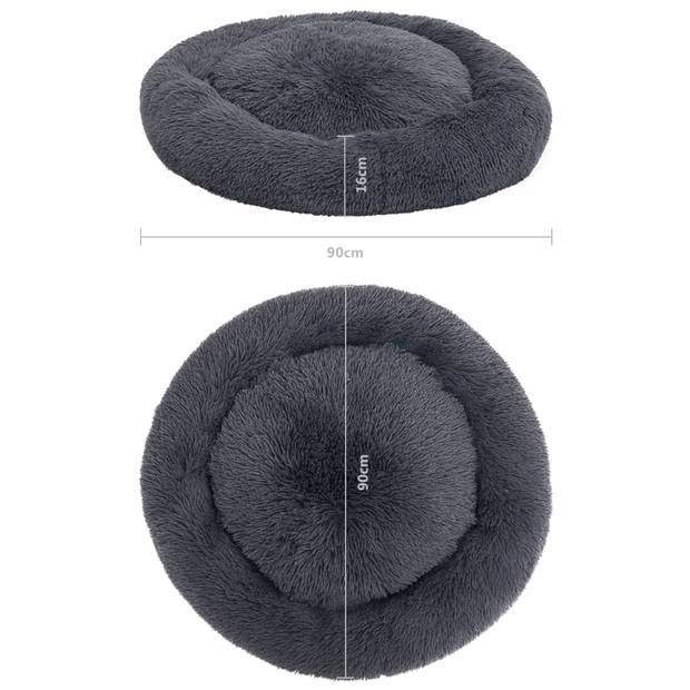 The Living Store Donut Dierenbed - 90 x 90 x 16 cm - Donkergrijs