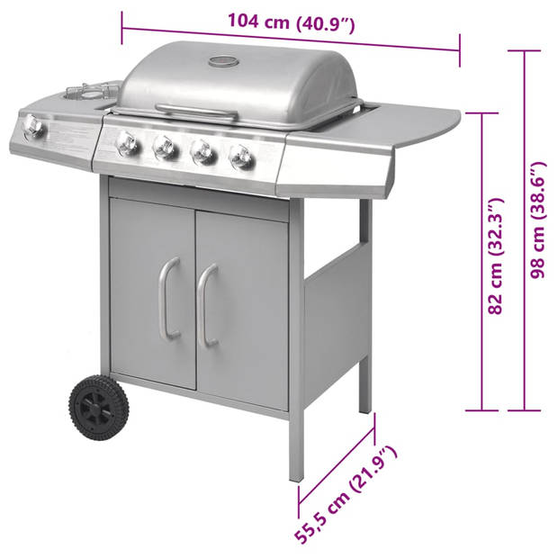 vidaXL Gasbarbecue 4+1 kookzone zilver