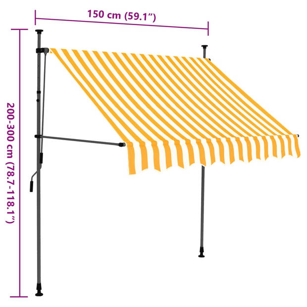 vidaXL Luifel handmatig uitschuifbaar met LED 150 cm wit en oranje