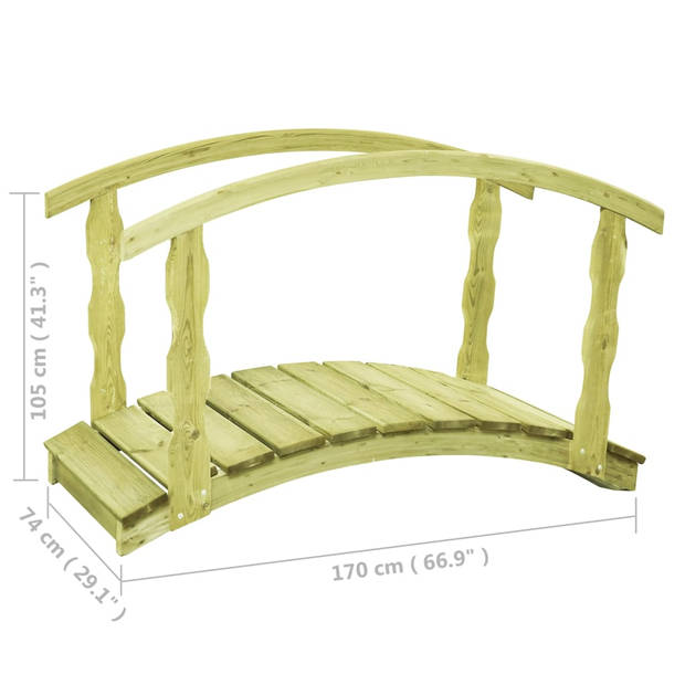 vidaXL B-stock Tuinbrug 170x74x105 cm geïmpregneerd massief grenenhout