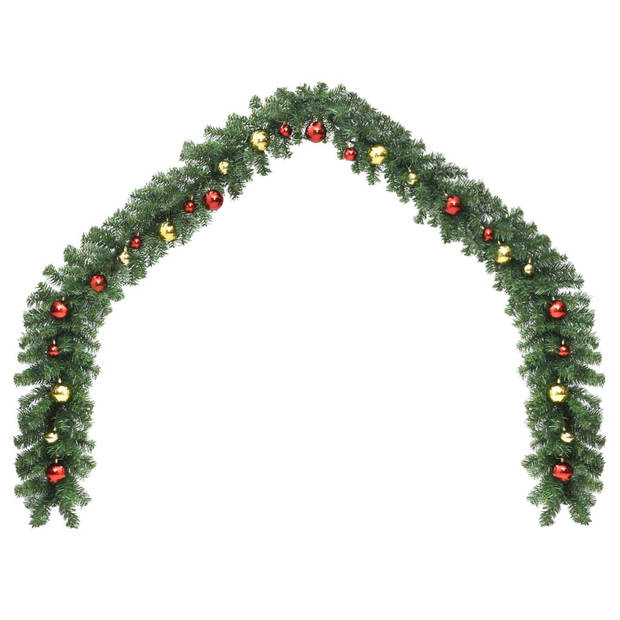 The Living Store Kerstslinger 20m - PVC - Groen - 1800 takken - 32x 4cm gouden en rode kerstballen - 32x 6cm gouden en