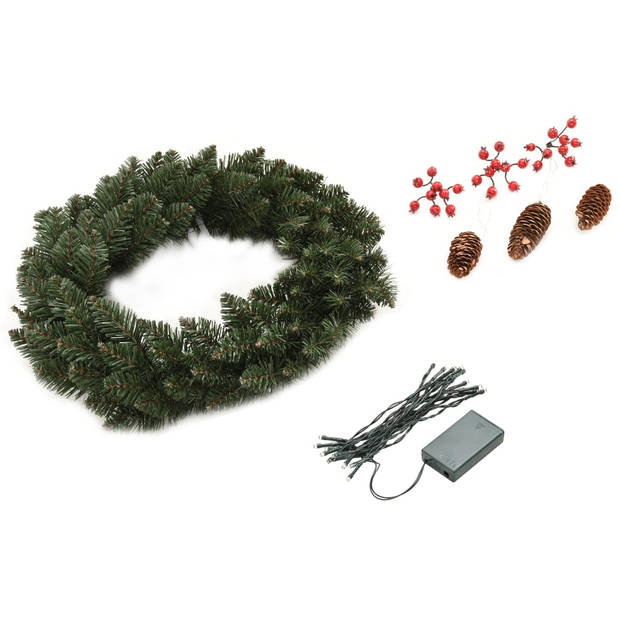 The Living Store Kerstkransen Set Groen 45 cm - LED - Dennenappels