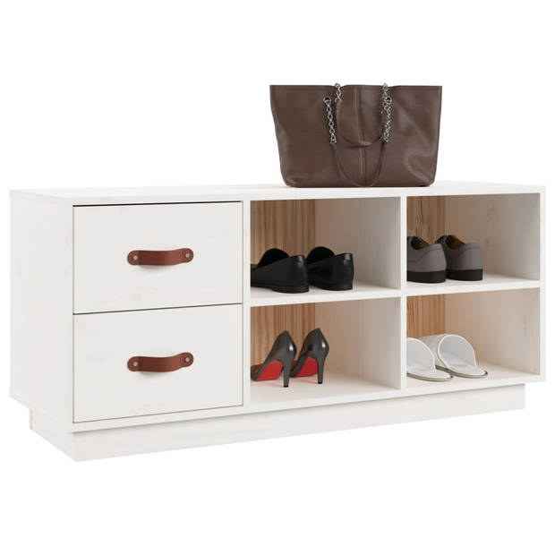 The Living Store Schoenenkast - Grenenhout - 100x34x45cm - wit