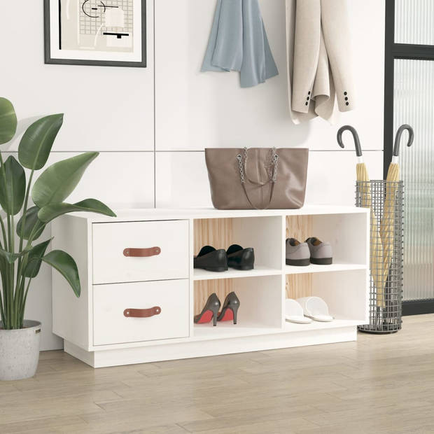 The Living Store Schoenenkast - Grenenhout - 100x34x45cm - wit