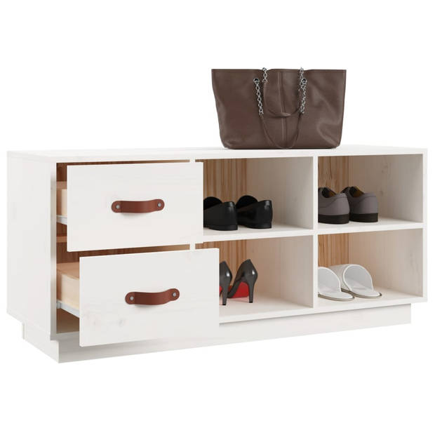 The Living Store Schoenenkast - Grenenhout - 100x34x45cm - wit