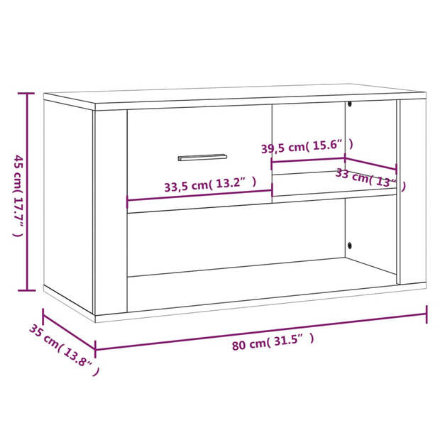 The Living Store Schoenenkast - Grijs Sonoma Eiken - 80x35x45 cm - Stevig materiaal