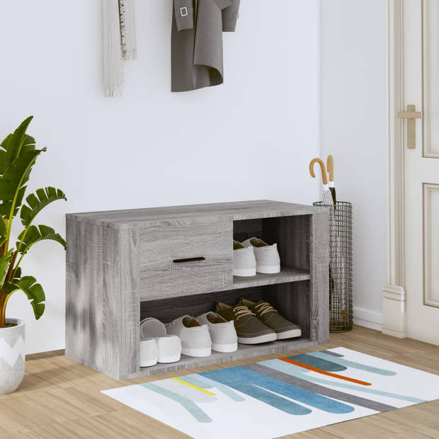 The Living Store Schoenenkast - Grijs Sonoma Eiken - 80x35x45 cm - Stevig materiaal