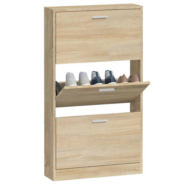 The Living Store Schoenenkast - Eiken - 59 x 17 x 108 cm - 3 lades